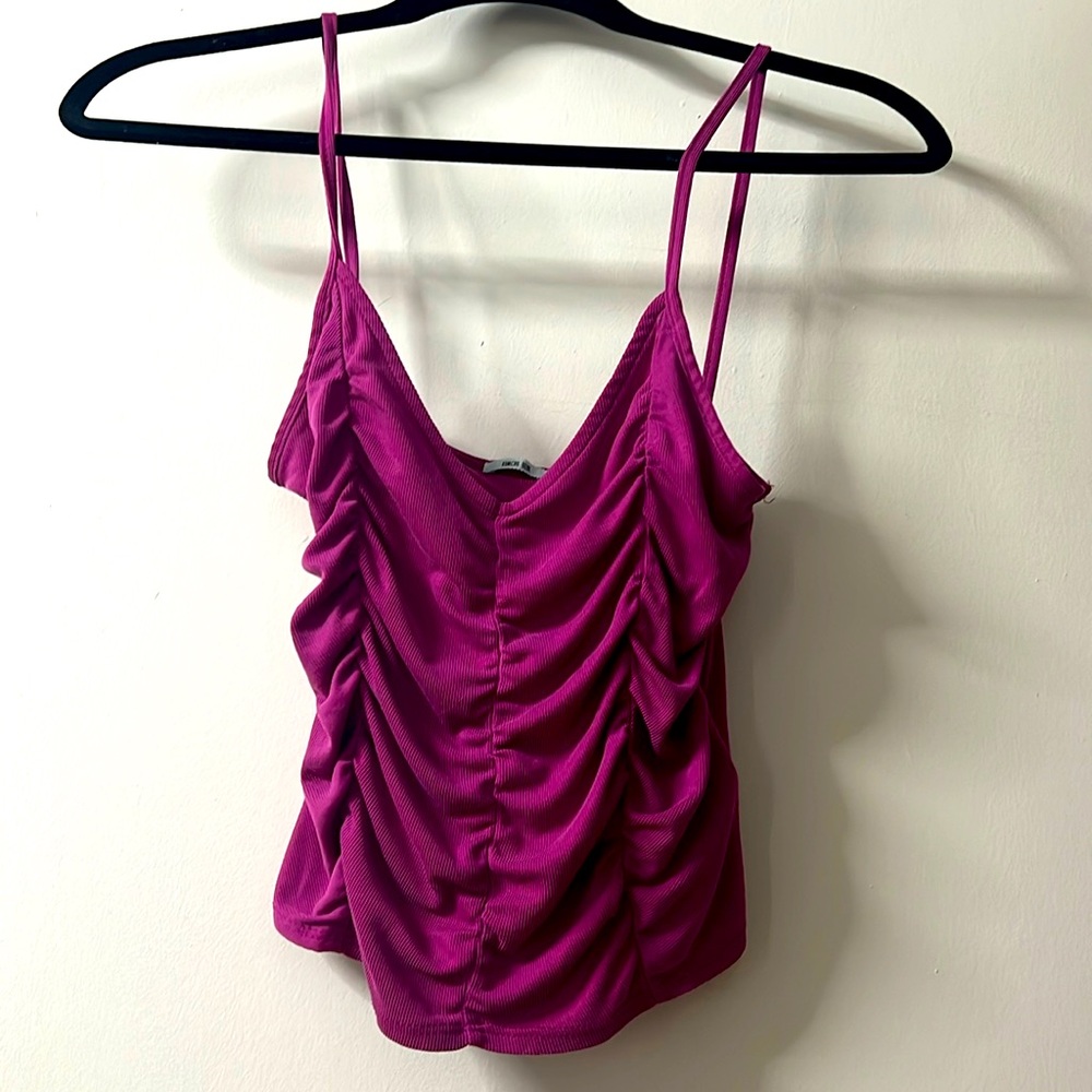 Ruched spaghetti strap tank - bright fuchsia pink!  Excellent condition
